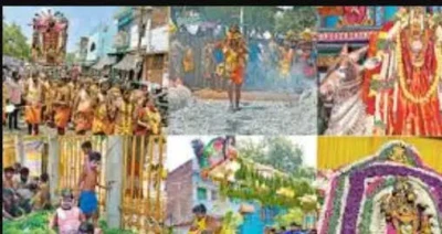 அன்பில் மாரியம்மன் கோவில் பங்குனி தேரோட்டம்... அலகு குத்தியும், தீச்சட்டி ஏந்தியும் நேர்த்திக்கடன் செலுத்திய ஆயிரக்கணக்கான பக்தர்கள்!