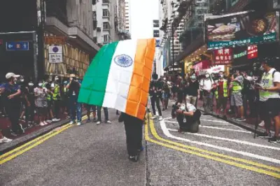 Hong Kong police patrol against protests on China holiday