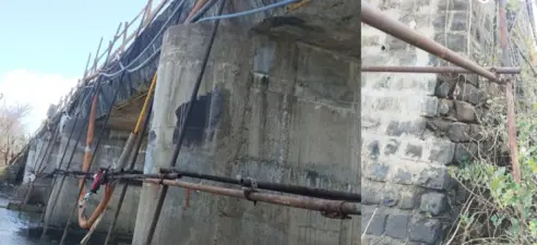 अलिबागमधील पाल्हे पूल धोक्याच्या उंबरठ्यावर; दगडी भिंत ढासळली तरी अवजड वाहतूक सुरूच