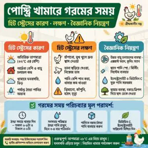 পোল্ট্রি খামারে গরমের সময় মুরগির পরিচর্যা: হিট স্ট্রেসের কারণ, লক্ষণ ও বৈজ্ঞানিক নিয়ন্ত্রণ।