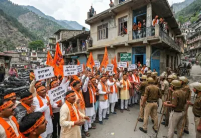 उत्तराखंड के चमोली में आवासीय मकान में मदरसा संचालन के खिलाफ हिंदू संगठनों का प्रदर्शन