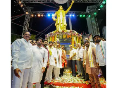 Telangana CM Revanth Reddy unveils statue of former Andhra Pradesh CM NTR in Hyderabad