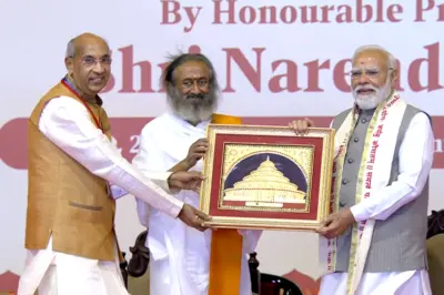 Hon. Prime Minister Shri Narendra Modi Ji Arrives at The Art of Living International Center To Commemorate 45 years of The Art of Living