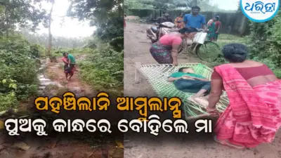 ଗାଁରେ ପହଞ୍ଚିଲାନି ଆମ୍ବୁଲାନ୍ସ: ପୁଅକୁ କାନ୍ଧରେ ବୋହିଲେ ମା', ପରେ ଖଟିଆରେ....