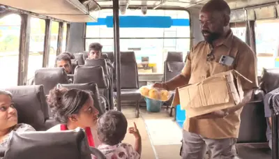 'അച്ചപ്പം, കുഴലപ്പം എല്ലാം ഉണ്ട്.ഒന്ന് എടുക്കട്ടേ'; 'പ്രിയദര്ശിനി' സൗജന്യ യാത്ര അനുവദിച്ചതോടെ പ്രതിഫലം കുറഞ്ഞു, സ്വകാര്യ ബസ്സിനുള്ളില് പലഹാര കച്ചവടം നടത്തി കണ്ടക്ടര്മാര്