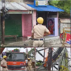 শর্ট সার্কিটে হাই টেনশন টাওয়ারে ভয়াবহ আগুন, বিদ্যুৎহীন মঙ্গলবাড়ী চত্বর।