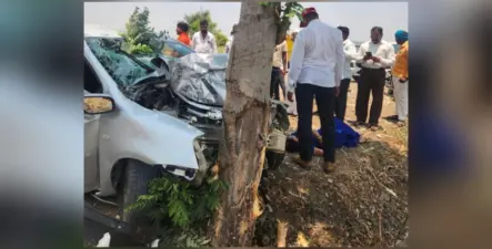 न्हावरे-काष्टी अष्टविनायक महामार्गावर भीषण अपघात; पत्नीचा जागीच मृत्यू, पती जखमी