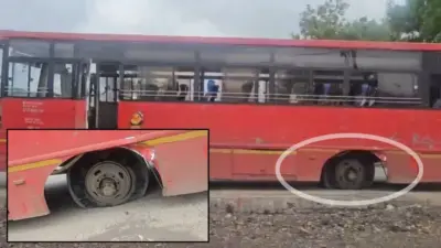 MSRTC Bus Accident : धावत्या एसटीचे चाक निखळले; अर्धा किलोमीटर एका चाकावर धावली बस, ५० प्रवाशांचे थरारक बचाव