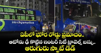 ఏపీలో ఘోర రోడ్డు ప్రమాదం.. ఆటోను ఢీ కొట్టిన ఇంటర్ సిటీ ట్రావెల్స్ బస్సు.. ఆరుగురు స్పాట్ డెడ్