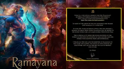 'ರಾಮಾಯಣ' ಚಿತ್ರದ ಟ್ರೇಲರ್ ಬಿಡುಗಡೆ ಮುಂದೂಡಿಕೆ: ನಿರ್ಮಾಪಕ ನಮಿತ್ ಹೇಳಿದ್ದಿಷ್ಟು