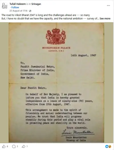 India Granted Independence On A 99-Year Lease? AI-Generated Letter Makes False Claim