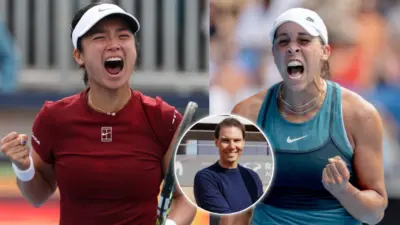 Rafael Nadal reacts as his academy student Alexandra Eala makes history after toppling Madison Keys in Miami