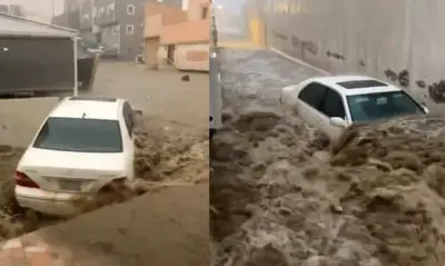 ത്വാഇഫില് കനത്ത മഴയും മലവെള്ളപ്പാച്ചിലും; നിരവധി വാഹനങ്ങള് ഒലിച്ചുപോയി, റെഡ് അലര്ട്ട്