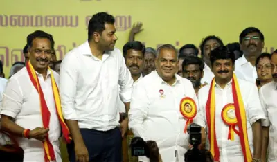 Former AIADMK ministers C Vijayabaskar and MR Vijayabaskar join TVK with 15000 supporters