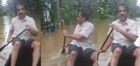 3 ദിവസമായി വൈദ്യുതിയില്ലെന്ന് നാട്ടുകാരുടെ പരാതി;വളളം തുഴഞ്ഞെത്തി ട്രാൻസ്ഫോര്മറിന്റെ അവസ്ഥ കാണിച്ച് ഉദ്യോഗസ്ഥൻ