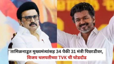Tamil Nadu Election Result 2026: मोठी बातमी : तामिळनाडूत मुख्यमंत्र्यांसह 34 पैकी 31 मंत्री पिछाडीवर, विजय थलपतीच्या TVK ची घोडदौड