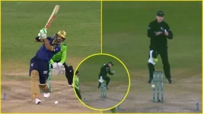 शान मसूद ने मारा तीर जैसा सीधा शॉट, Injured होने से बाल-बाल बचे Umpire Chris Gaffaney; देखें VIDEO