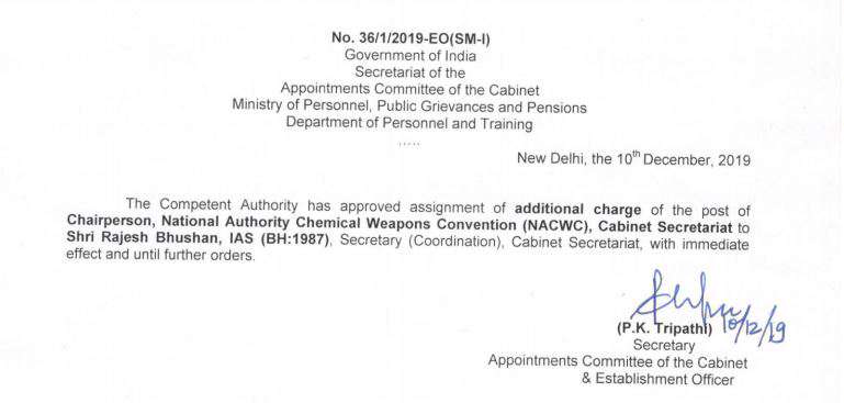 Rajesh Bhushan Gets Additional Charge As Chairperson National