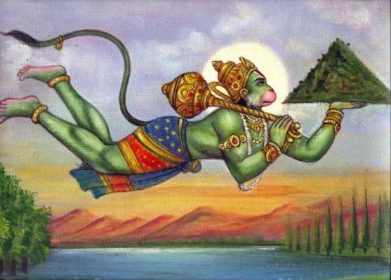 Lord Hanuman carrying Sanjivini mountain image