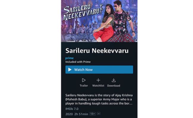 amazon prime sarileru neekevvaru