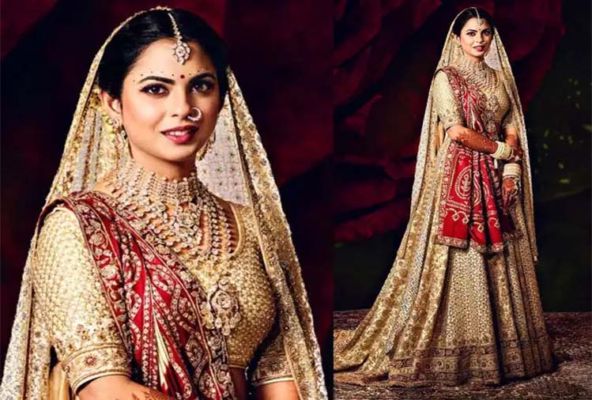 isha ambani golden lehenga