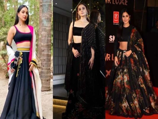 katrina kaif black floral lehenga