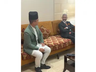 Jaishankar meets Nepal Home Minister Sudhan Gurung at IGI in Delhi
