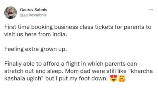 Small joys! Man books business class tickets for his parents, says 'feeling extra grown up'