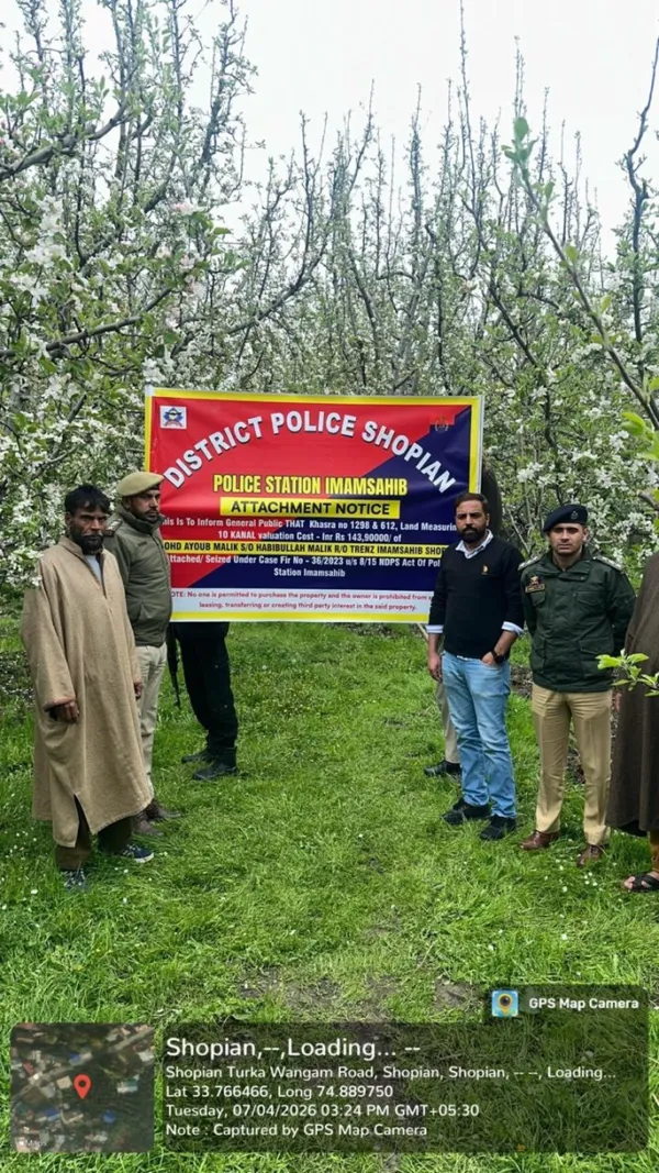 J&K Police attach immovable property acquired through proceeds of drug trafficking in Shopian.