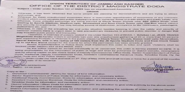 DM Doda Imposes Ban On Large Gatherings To Maintain Public Order