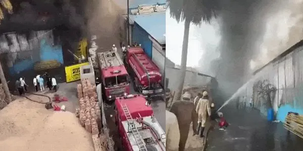 اندور کے کھجرانہ میں ٹینٹ ہاوس کے ایک گودام میں زبردست آگ