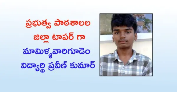 ప్రభుత్వ పాఠశాలల జిల్లా టాపర్ గా ప్రవీణ్ కుమార్