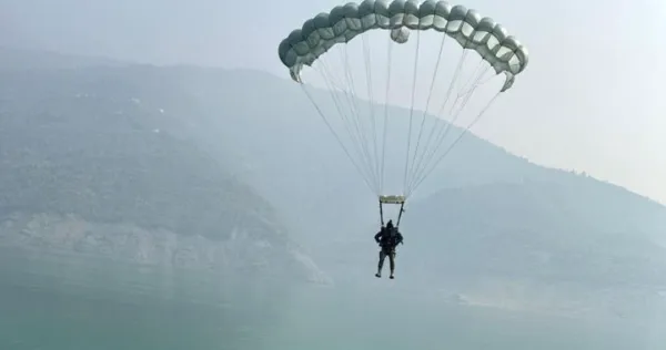IAF and Indian Army conduct joint para-drop exercise over Tehri Lake in Uttarakhand