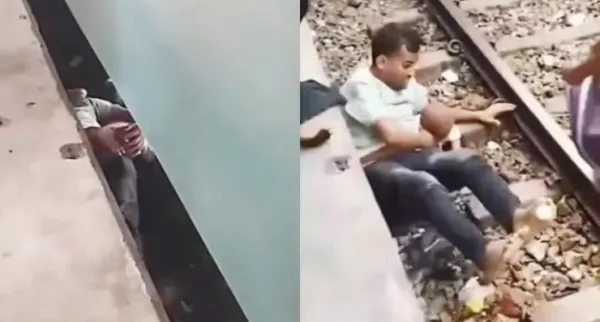 Viral: Father Jumps Onto Tracks to Save Baby as Train Passes Overhead