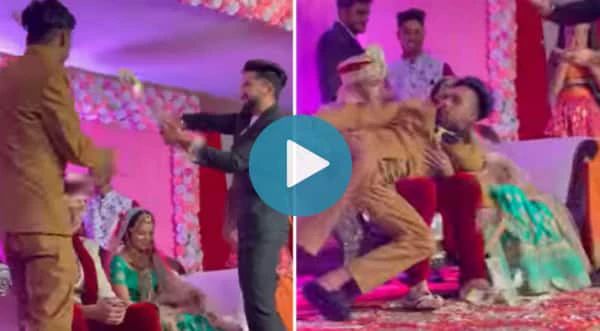 Viral Video: Groom's Friend Falls Over Him on Wedding Stage, What Happens Next | Watch