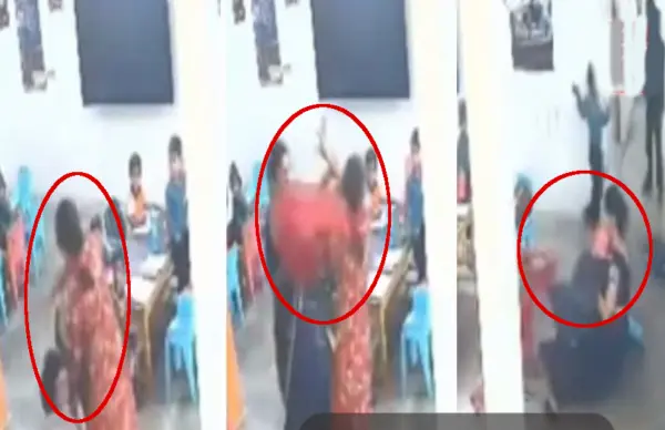 थप्पड़ मारे, बाल खींचे, जमीन पर पटका, बेटे को डांटा तो मां ने स्कूल में घुसकर छात्रों के सामने पीटा टीचर को