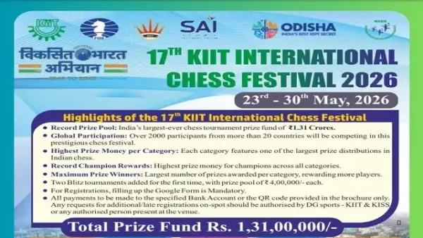KIIT to host 17th International Chess Festival from May 23 with highest prize money of Rs 1.31 Crore in India
