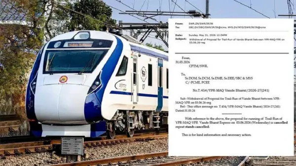 ಬೆಂಗಳೂರು-ಮಂಗಳೂರು ವಂದೇ ಭಾರತ್ ರೈಲಿನ ಪ್ರಾಯೋಗಿಕ ಸಂಚಾರ ದಿಢೀರ್ ರದ್ದು!