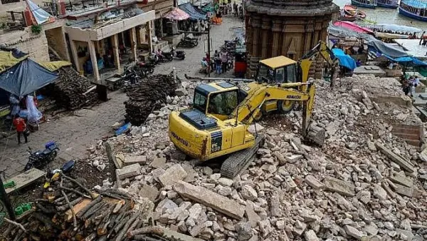 Protest erupts against demolition drive at Manikarnika Ghat in Varanasi