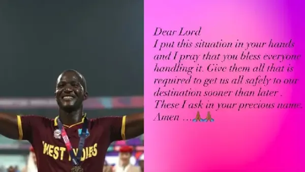 West Indies Coach Daren Sammy says, "Dear Lord. get us all safely to our destination sooner than later"