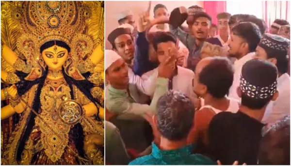 Kolkata: Muslim mob storms into Durga Puja pandal and threatens to vandalize Maa Durga idol, abuses Hindu women, complaint filed by organisers