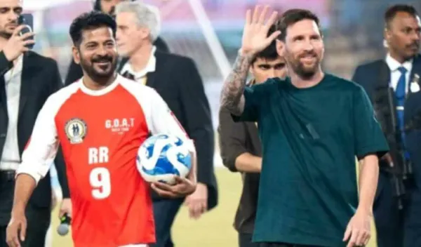 Watch: Revanth Reddy's clumsy moments with Messi go viral on social media across globe