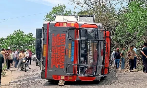 Driver suffers chest pain, bus goes out of control, overturns; 24 passengers injured