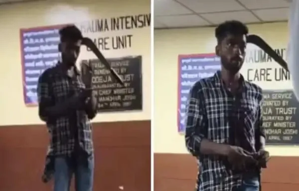 தலையில் அரிவாளுடன் மருத்துவமனைக்கு வந்த நபர் ... பகீர் வீடியோ!