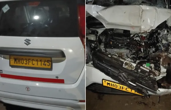 Ratnagiri news - मुंबई-गोवा महामार्गावर खेड भरणे येथे उभ्या ट्रकला कारची धडक; एक वर्षांच्या चिमुकलीसह 6 जण जखमी