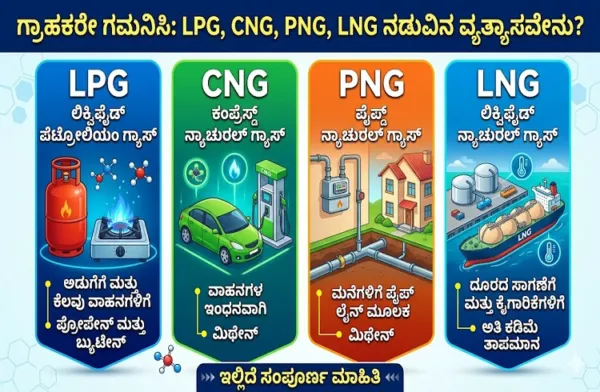ಗ್ರಾಹಕರೇ ಗಮನಿಸಿ : LPG, CNG, PNG, LNG ನಡುವಿನ ವ್ಯತ್ಯಾಸವೇನು? ಇಲ್ಲಿದೆ ಸಂಪೂರ್ಣ ಮಾಹಿತಿ