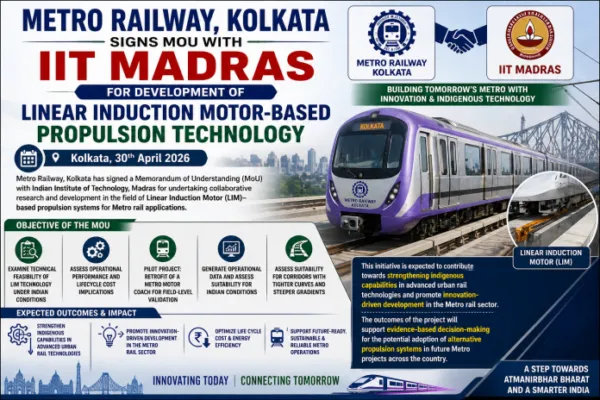 METRO RAILWAY KOLKATA SIGNS MOU WITH IIT MADRAS FOR DEVELOPMENT OF LINEAR INDUCTION MOTOR-BASED PROPULSION TECHNOLOGY
