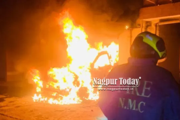 Parked Car Catches Fire in Nagpur's Ramdaspeth; Fire Brigade Averts Major Mishap