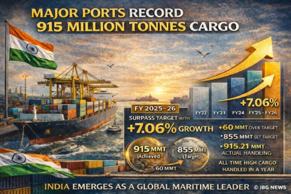 Major Ports Record 915 Million Tonnes Cargo in FY 2025-26, Surpass Target with 7.06% Growth