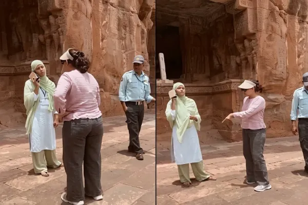 Hindus rebuke a Muslim girl sitting in temple wearing footwear